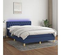 Teenpull Letto a molle blu, con testiera imbottita, illuminazione a LED, 140 x 190 cm, rivestimento in tessuto, telaio stabile, sottostruttura per camera da letto, set per un sonno riposante