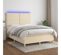 Teenpull Letto a molle color crema 140 x 200 cm con LED, testiera imbottita, materasso a molle insacchettate e rivestimento in tessuto traspirante per un sonno riposante in camera da letto come mobile