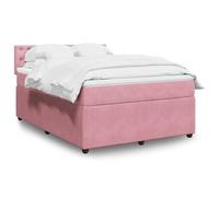 Teenpull Letto a molle con materasso 140 x 190 cm, in velluto rosa, comodo set completo con testiera, struttura in legno massiccio, materasso ergonomico a molle insacchettate per un sonno riposante