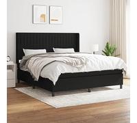 Teenpull Letto a molle con materasso, 160 x 200 cm, nero, rivestimento in tessuto, testiera regolabile, anima a molle insacchettate, con coprimaterasso per un sonno riposante