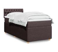 Teenpull Letto a molle con materasso, 90 x 190 cm, tessuto marrone scuro, illuminazione a LED, con molle insacchettate, Topper, set di mobili per camera da letto