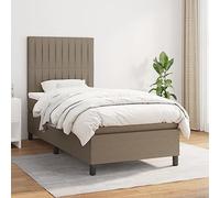 Teenpull Letto a molle con materasso a molle insacchettate, rivestimento in tessuto tortora, 90 x 190 cm, testiera regolabile in altezza, telaio stabile come piattaforma per dormire per un comfort