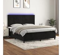 Teenpull Letto a molle con materasso e LED nero, 180 x 200 cm, rivestimento in velluto, testiera regolabile in altezza, materasso a molle insacchettate, struttura moderna con piattaforma per un sonno