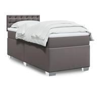 Teenpull Letto a molle con materasso, grigio, 100 x 200 cm, in similpelle, con molle insacchettate, Topper, set di mobili per camera da letto