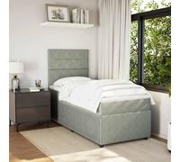 Teenpull Letto a molle con materasso, grigio chiaro, 80 x 200 cm, rivestimento in velluto, materasso a molle insacchettate e illuminazione a LED, testiera regolabile in altezza, set di mobili per