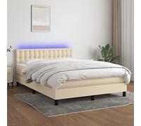 Teenpull Letto a molle con materasso, illuminazione a LED, rivestimento in tessuto imbottito, 140 x 190 cm, crema, inclusa testiera per un sonno riposante in camera da letto come mobile moderno e
