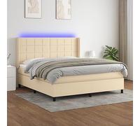 Teenpull Letto a molle con materasso, illuminazione a LED, testiera regolabile, rivestimento in tessuto imbottito, 160 x 200 cm, set completo di mobili per camera da letto moderna, sonno riposante