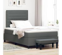 Teenpull Letto a molle con materasso, panca, testiera, tessuto grigio scuro, 120 x 190 cm, letto matrimoniale, struttura stabile per camera da letto