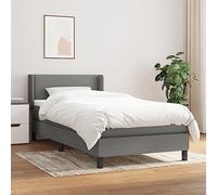 Teenpull Letto a molle grigio scuro, 90 x 200 cm, con materasso a molle insacchettate, testiera regolabile e coprimaterasso per camera da letto