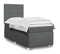 Teenpull Letto a molle grigio scuro con materasso a molle insacchettate, testiera regolabile in altezza e illuminazione a LED, letto in tessuto 90 x 200 cm, set di mobili per camera da letto imbottito