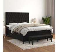 Teenpull Letto a molle nero, 140 x 190 cm, letto imbottito in velluto con testiera regolabile in altezza, telaio stabile, con materasso a molle insacchettate, topper e panchina, set di mobili