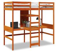 Teenpull Letto a soppalco con scrivania e ripiani, 90 x 200 cm, legno di pino marrone cera, salvaspazio, per bambini e ragazzi con posto di lavoro integrato