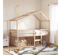Teenpull Letto a soppalco con tetto, 90 x 200 cm, in legno massello di pino, design naturale, scala sicura, pratico spazio, ideale per la cameretta dei bambini, con rete a doghe inclusa