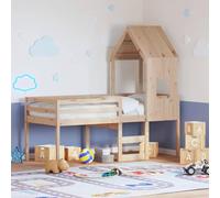 Teenpull Letto a soppalco con tetto, 90 x 200 cm, in legno massello di pino, telaio stabile per bambini, ideale come letto da gioco con piattaforma per dormire, testiera e scala.