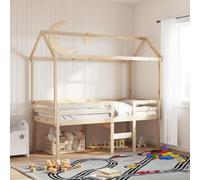 Teenpull Letto a soppalco con tetto, 90 x 200 cm, in legno massello non trattato, struttura stabile con telaio del letto integrato per piattaforma dormire, letto sicuro e mobile salvaspazio