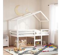 Teenpull Letto a soppalco con tetto bianco 80 x 200 cm in legno di pino massello sicuro per il gioco e il sonno, incluso telaio per il tetto per il gioco creativo