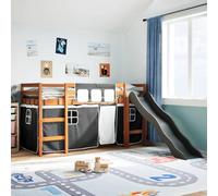 Teenpull Letto a soppalco per bambini in legno massello di pino bianco e nero, telaio sicuro con scivolo e protezione da caduta, stabile lettino da gioco per bambini dai 6 anni in su