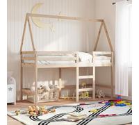 Teenpull Letto a soppalco per bambini in legno massello di pino non trattato 80 x 200 cm, con scala e tetto per un sonno sicuro, telaio stabile come base per mobili fantasiosi nella cameretta dei