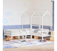 Teenpull Letto e panca in legno massello con tetto in legno di pino, bianco, 100 x 200 cm, telaio stabile con base piattaforma, mobili moderni per camera da letto