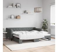 Teenpull Letto giornaliero allungabile grigio scuro 90 x 190 cm tessuto imbottito, moderno divano letto con robusto telaio in metallo e legno massello per camera degli ospiti, letto versatile per