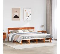 Teenpull Letto in legno di pino massiccio, 180 x 200 cm, marrone cera, telaio stabile con testiera alta, come mobili per camera da letto, piattaforma senza materasso per un sonno riposante