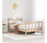 Teenpull Letto in legno massello, 100 x 200 cm, in legno di pino non trattato, robusto telaio come mobile per camera da letto, con testiera indipendente e pratica base di stoccaggio, senza materasso