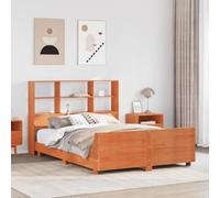 Teenpull Letto in legno massello, 120 x 190 cm, legno di pino marrone cerato, con testiera e 6 ripiani, spazio di archiviazione integrato, telaio stabile per mobili da letto, base piattaforma durevole