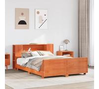 Teenpull Letto in legno massello, 140 x 190 cm, in legno di pino marrone cera, robusto telaio con testiera, letto matrimoniale senza materasso, mobili per camera da letto durevoli per un sonno