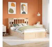 Teenpull Letto in legno massello 140 x 190 cm in legno di pino non trattato, robusto telaio in legno con pratica testiera e spazio di archiviazione integrato, ideale come piattaforma per il letto