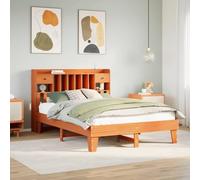 Teenpull Letto in legno massello, 150 x 200 cm, marrone cerato in legno di pino, robusto telaio con testiera, spazio e rete a doghe, per camera da letto, per un sonno riposante senza materasso