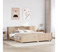 Teenpull Letto in legno massello 180 x 200 cm in legno di pino non trattato, robusto letto con rete a doghe, testiera e 7 ripiani per ottimizzare lo spazio in camera da letto