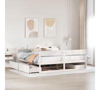 Teenpull Letto in legno massello, 200 x 200 cm, in legno di pino bianco, telaio stabile con testiera e 4 cassetti, mobili per camera da letto, piattaforma a doghe per un buon sonno.