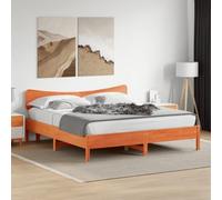 Teenpull Letto in legno massello, 200 x 200 cm, in legno di pino, telaio laccato marrone cera, con testiera, stabile sottostruttura per materassi, ideale per camera da letto per un sonno riposante