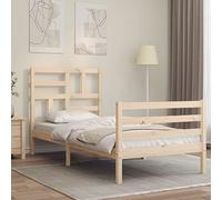 Teenpull Letto in legno massello con testiera 100 x 200 cm in legno di pino non trattato, telaio stabile come base solida per un sonno riposante, moderna camera da letto.