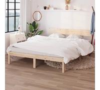 Teenpull Letto in legno massello di pino 150 x 200 cm, robusto telaio del letto con testiera, robusto telaio in legno come mobile, base non trattata per la camera da letto