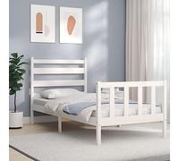 Teenpull Letto in legno massello di pino bianco, 100 x 200 cm, telaio stabile con testiera e pediera per camera da letto durevole, piattaforma stabile per un sonno riposante senza materasso.