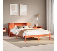 Teenpull Letto in legno massello di pino marrone cera, 120 x 200 cm, con testiera a scaffale, rete a doghe, telaio salvaspazio per un sonno riposante in camera da letto.