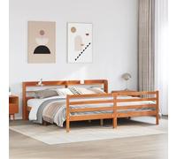 Teenpull Letto in legno massello di pino marrone cera, 180 x 200 cm, stabile telaio del letto con testiera, resistente piattaforma, telaio del letto senza materasso per un sonno riposante, mobili per
