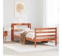 Teenpull Letto in legno massello di pino marrone cera, 90 x 200 cm, struttura stabile con testiera e ripiani, telaio autoportante per un sonno riposante in camera da letto, mobili robusti senza