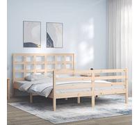 Teenpull Letto in legno massello di pino non trattato, 160 x 200 cm, con pratica testiera e poggiapiedi, struttura stabile come mobile per camera da letto, piattaforma solida.