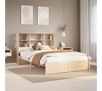 Teenpull Letto in legno massello di pino non trattato, 160 x 200 cm, con testiera integrata per libreria, rete a doghe, spazio per la cameretta dei bambini, telaio robusto senza materasso