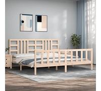 Teenpull Letto in legno massello di pino non trattato, 200 x 200 cm, telaio del letto resistente con robusta rete a doghe, testiera per una presa confortevole, mobile moderno come base stabile per