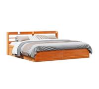 Teenpull Letto in legno massello, marrone cera, 180 x 200 cm, telaio stabile con testiera e ripiani, struttura autoportante come mobile, per un sonno riposante, senza materasso