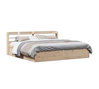 Teenpull Letto in legno massiccio di pino non trattato, 180 x 200 cm, robusto telaio del letto con testiera e ripiani, robusto telaio del letto con rete a doghe, piattaforma indipendente per camera da