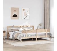 Teenpull Letto in legno massiccio di pino non trattato, 200 x 200 cm, telaio del letto con testiera integrata, base stabile in legno per un sonno riposante, senza materasso