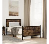 Teenpull Letto in metallo senza materasso, affumicatura 90 x 200 cm, robusta struttura in acciaio, testiera, poggiapiedi, spazio aggiuntivo, facile da montare per camera da letto