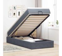 Teenpull Letto ottomano 90 x 200 cm, in velluto grigio scuro, con materasso e topper, funzione di stoccaggio, meccanismo di sollevamento idraulico, comodo set di mobili per camera da letto