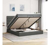 Teenpull Letto ottomano con materassi, grigio scuro, 200 x 200 cm, letto matrimoniale king size, ampio spazio di archiviazione, meccanismo di sollevamento idraulico, con topper, per un sonno riposante