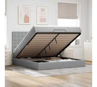 Teenpull Letto ottomano con materasso grigio chiaro, 180 x 200 cm, rivestimento in tessuto, spazio di archiviazione idraulico, nucleo a molle insacchettate, testiera, set di mobili per camera da letto