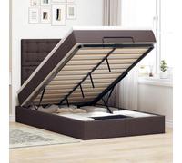 Teenpull Letto ottomano con materasso, illuminazione a LED, contenitore idraulico, rivestimento in tessuto marrone scuro, 120 x 200 cm, robusto set di mobili per camera da letto con comodo
